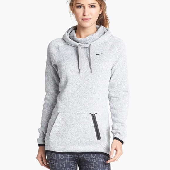 Nike Tops - Nike Hypernatural Therma-FIT Light Heather Grey Hooded Cowl Pullover Sweater